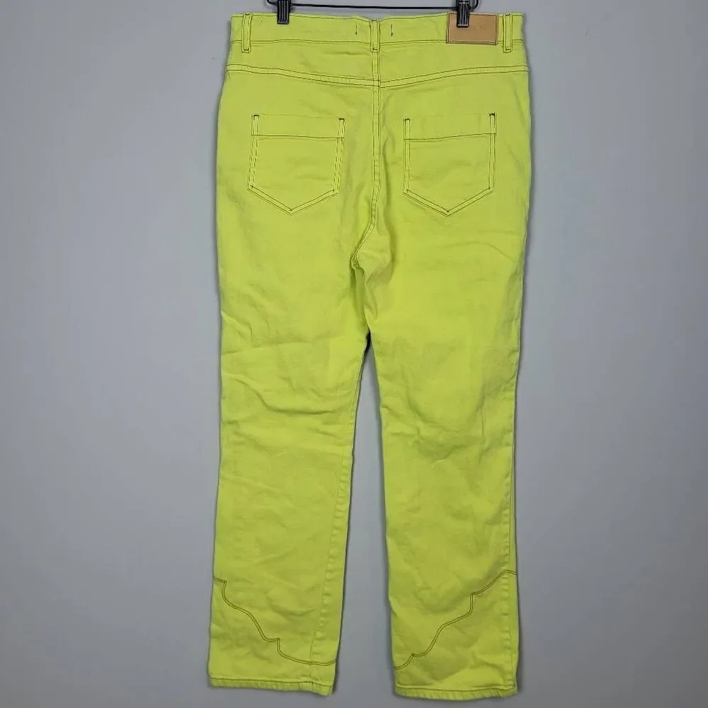 Pastiche Womens Western High Rise Straight Leg Jeans Size 31 Neon Green Retro - Picture 3 of 8